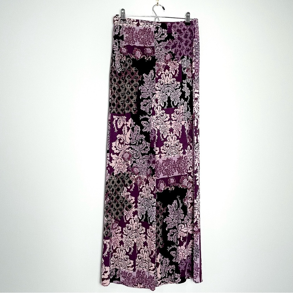 CHICO'S Palazzo Pants Purple Floral Elastic Waist Stretch Wide Leg Size 4/6 R